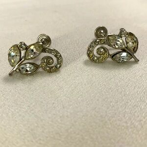 1950’s Rhinestone Earrings Vintage Costume 3/4 inch Silver Screw on